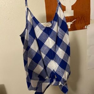 Blue and White plaid No sleeve Tank Top